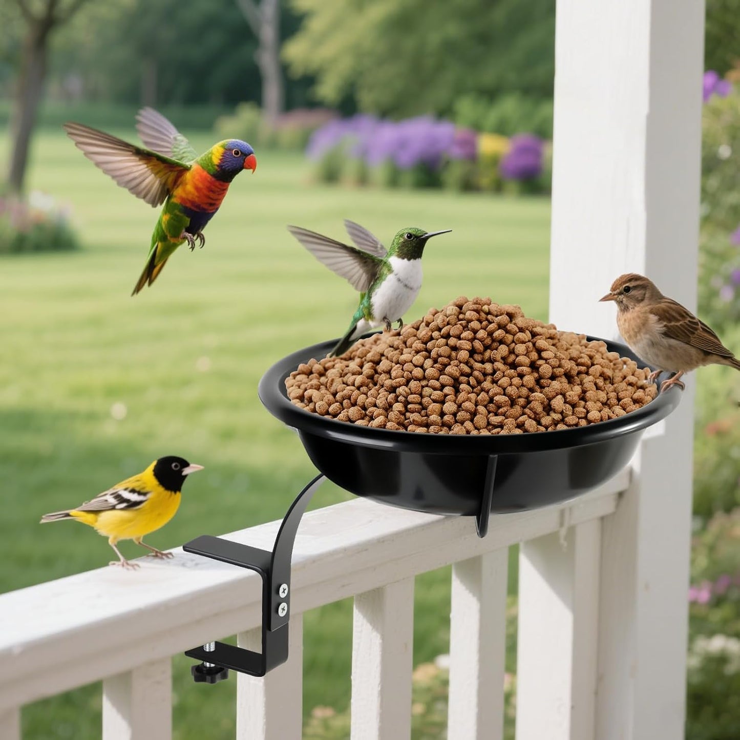 10.6-Inch Bowl Deck Mounted Bird Bath for Outside, Metal Birdbaths for Outdoors, Outdoor Bird Bath with Adjustable Clamp for Railing Balcony Fence, Bird Feeders for Outdoors Garden Decor