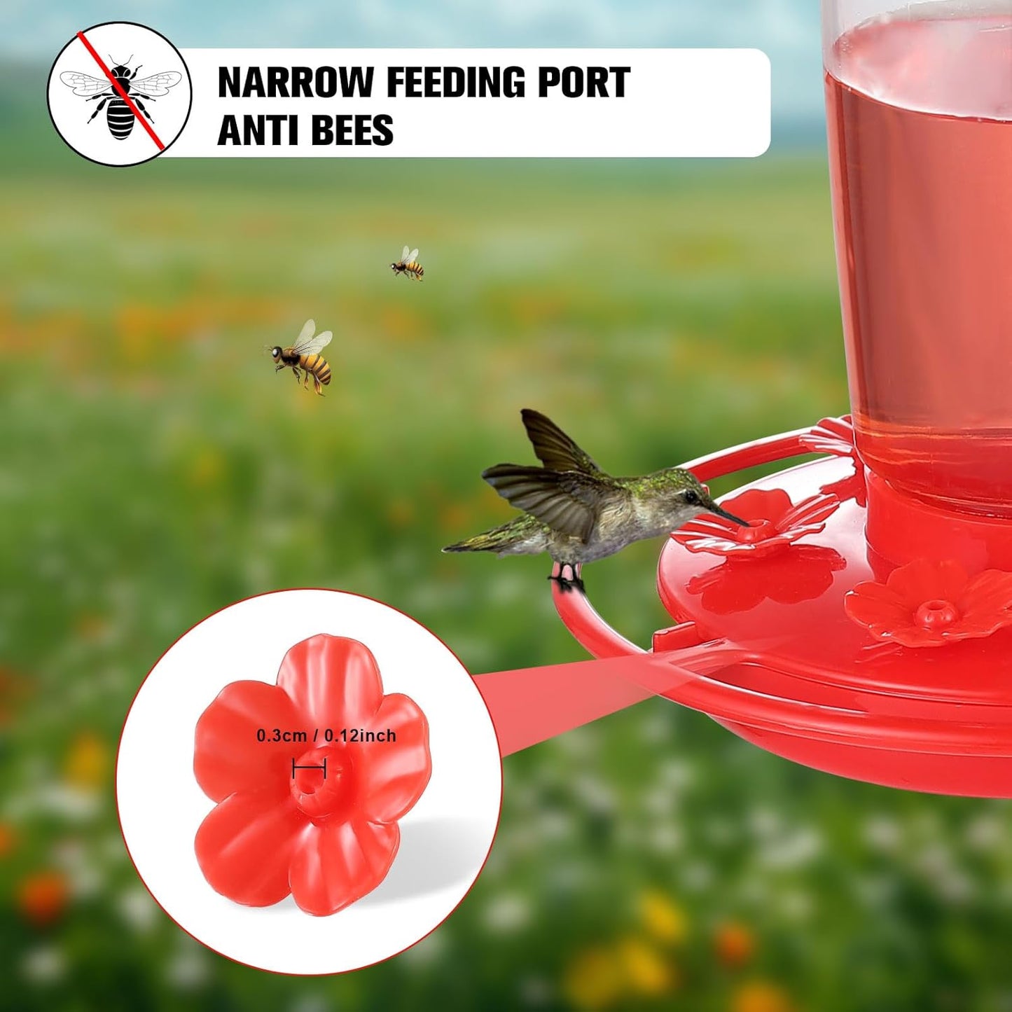 30 Hummingbird Feeder Replacement Flowers with 2 Brushes - Fits 0.24"-