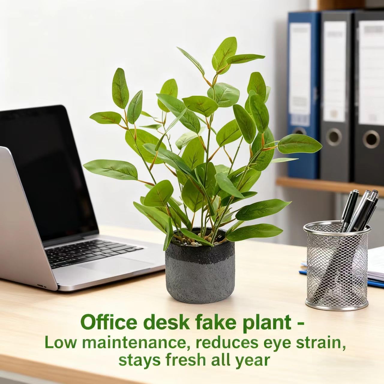 Fake Ficus Plants 14.5 Inches Tall Artificial Ficus Indoor Plants with Green Lifelike Leaves in Black Gray Pot for Home House Outdoor Decor Porch Pots Planter Decorations