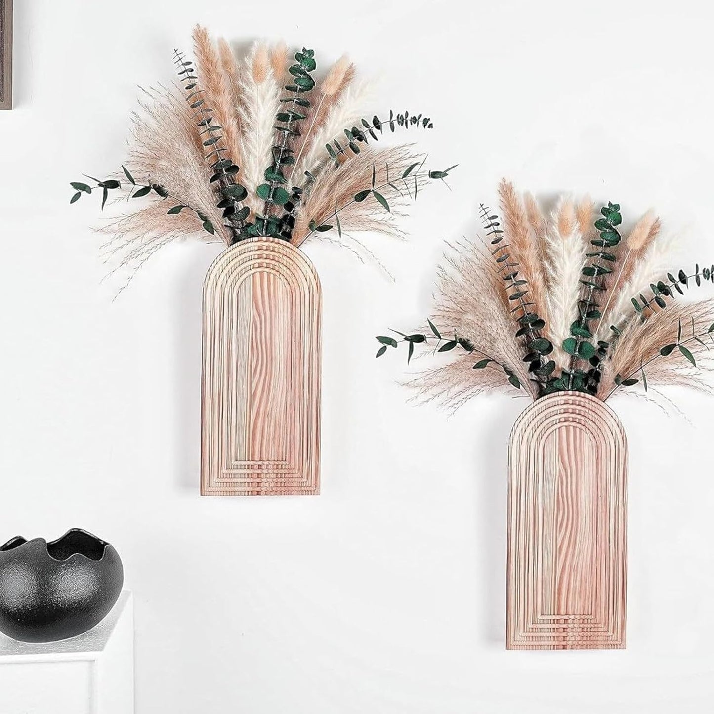 Wall Display, Two Piece Timber Planter Boho Accent, Rustic Floral Pock