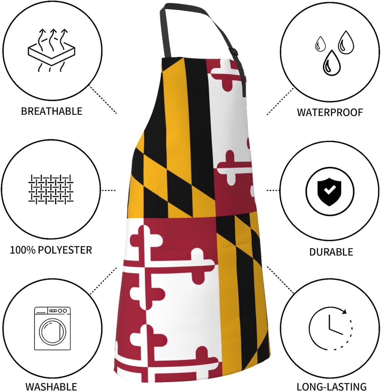 Maryland State Flag print Waterproof chef's apron with pocket apron fo