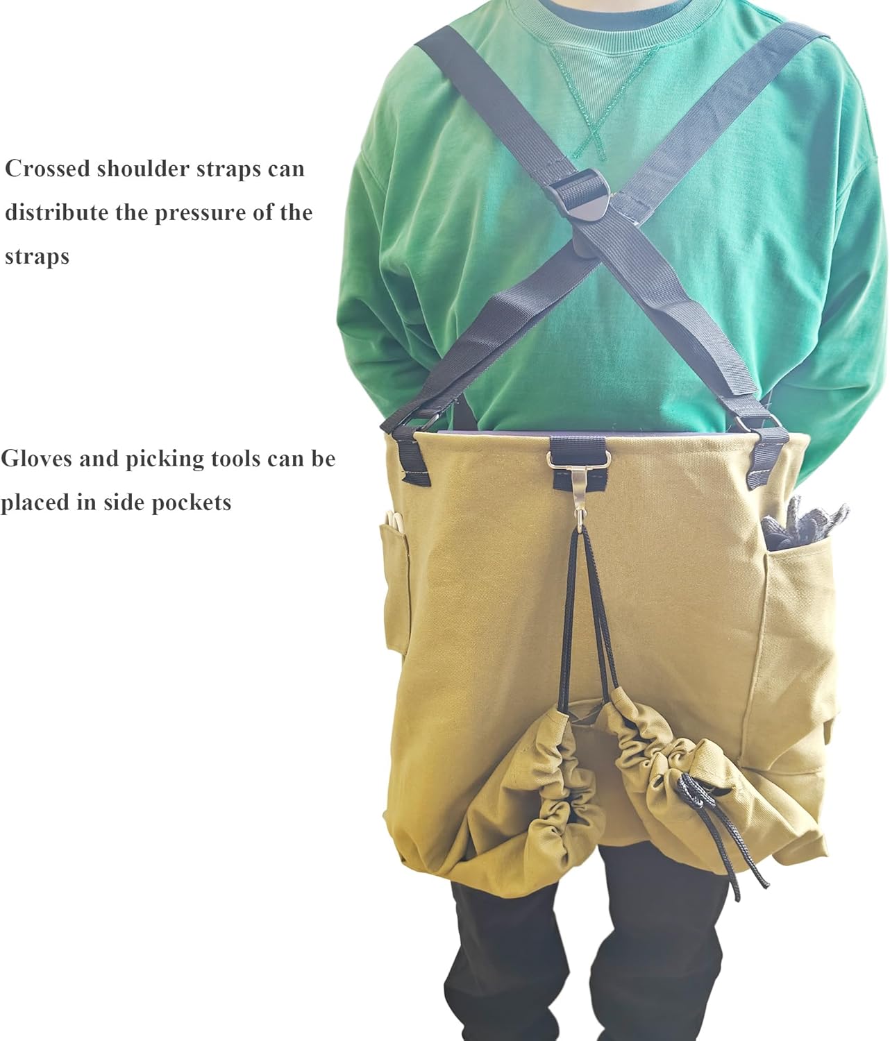 Drop Bottom Fruit Picking Bag, Large Adjustable Canvas Harvest Apron w