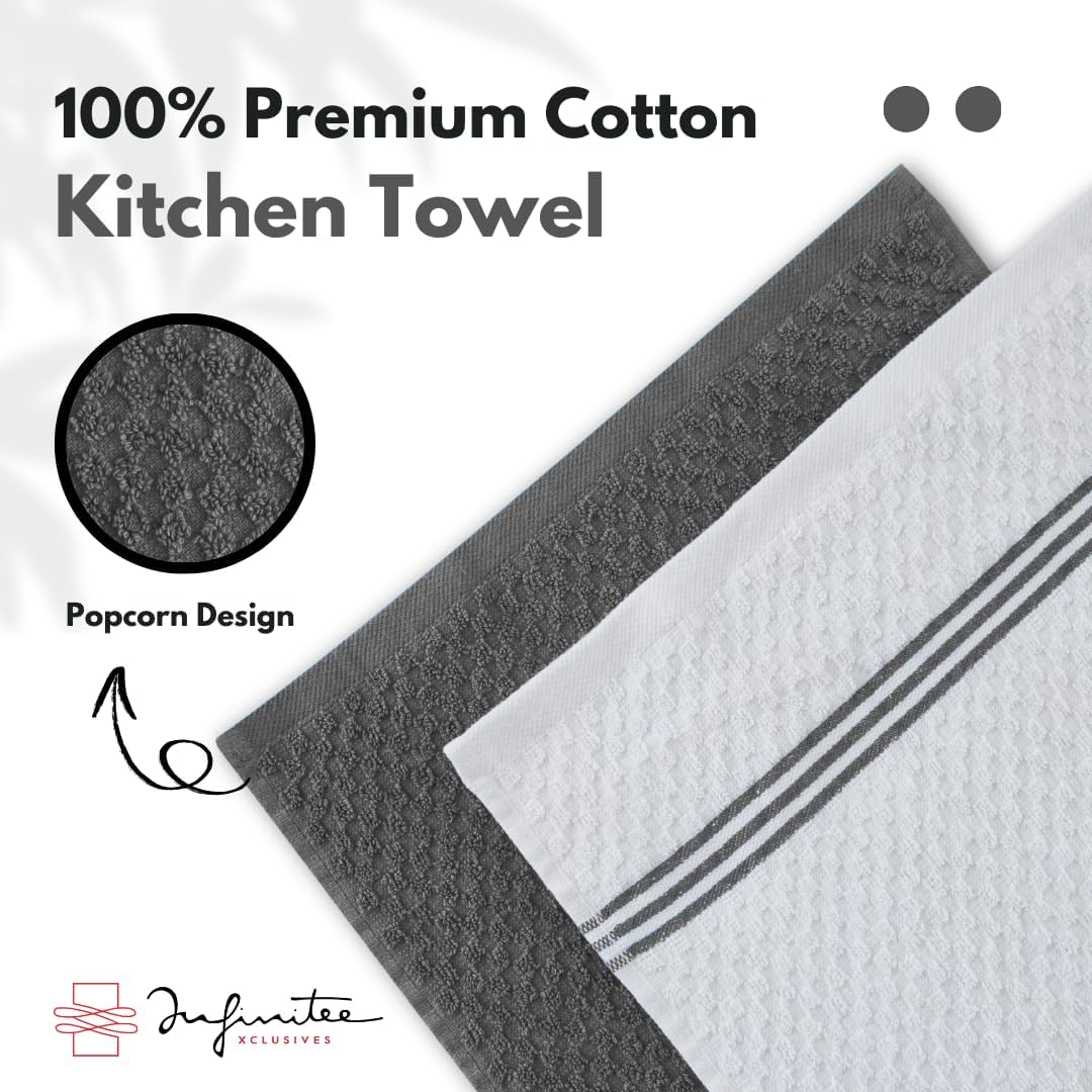 Infinitee Xclusives 100% Cotton Kitchen Towels - 15x25 Inch Ultra Soft