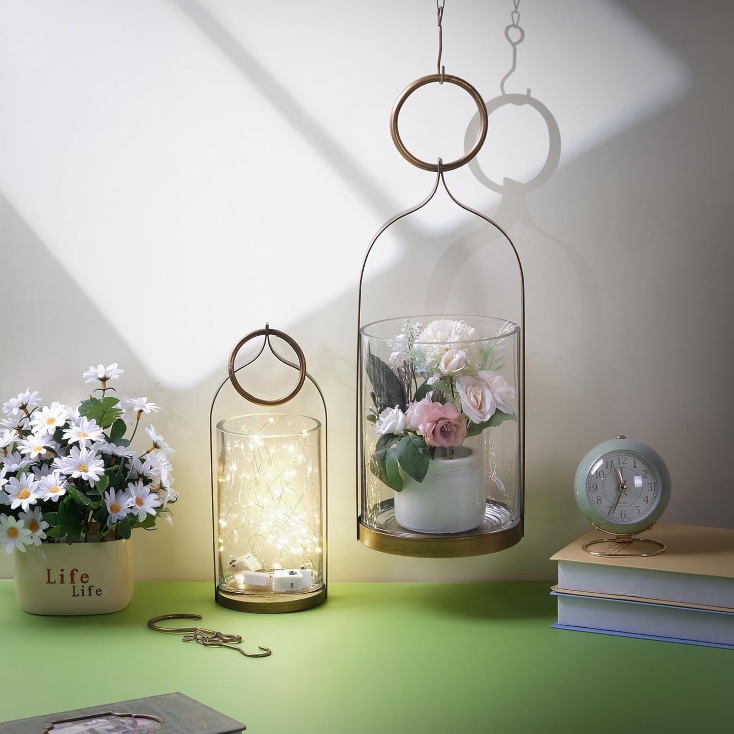 4" Wide Handmade Sturdy Glass Cylinder Jar with Metal Stand in Antique Brass, Display Glass Container for Candles and Plants, Hurricane Lantern, Candle Holder, Industrial, Farmhouse, Outdoor
