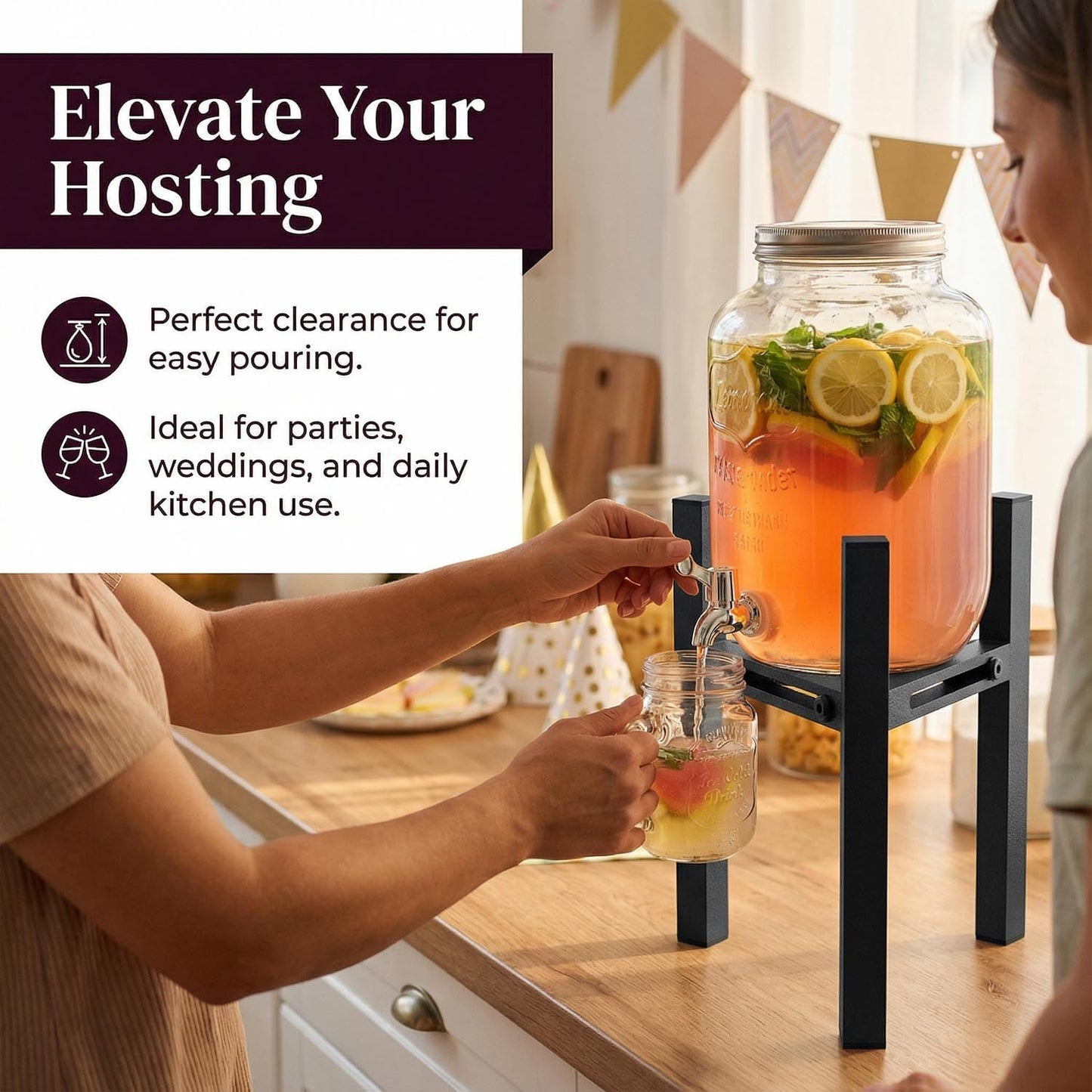 Adjustable Metal Drink Dispenser Stand Holder for 1-1.5 Gallon, Stable