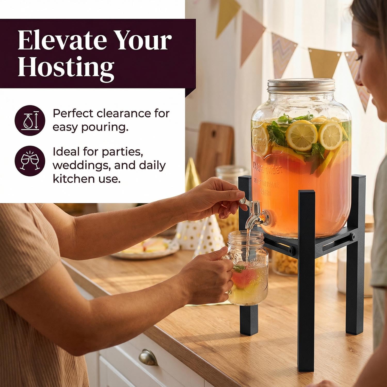 Adjustable Metal Drink Dispenser Stand Holder for 1-1.5 Gallon, Stable