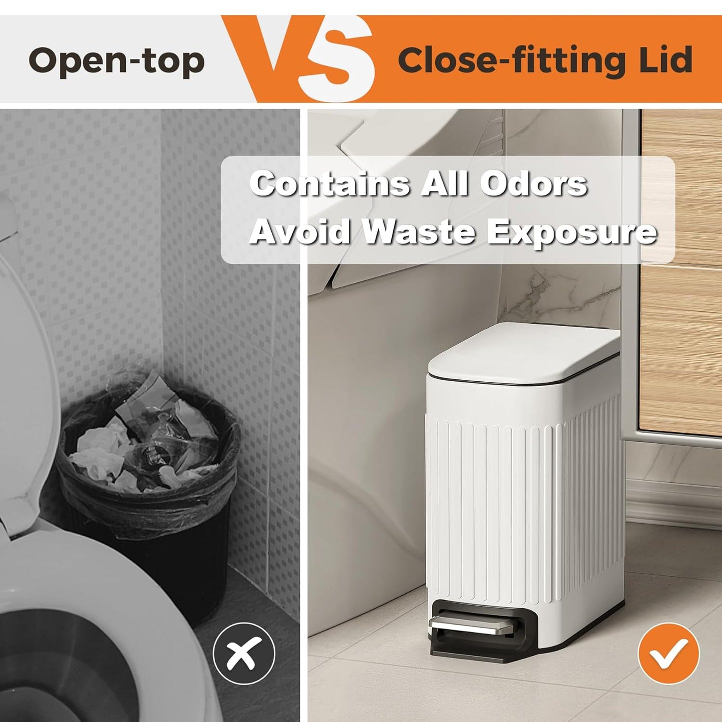 TrashAid Slim Bathroom Trash Can with Lid Soft Close, 6 Liter/1.6 Gall