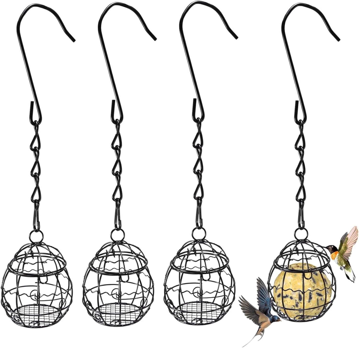 4Pcs Fat Ball Feeder, Metal Bird Feeders Hanging with S-Shaped Hooks f