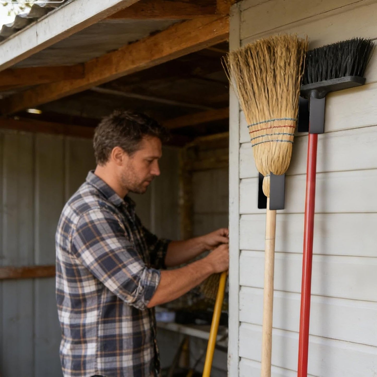 Wall Mount Mop Holder, Garage Tool Rack, Steel Mop and Broom Holder, f