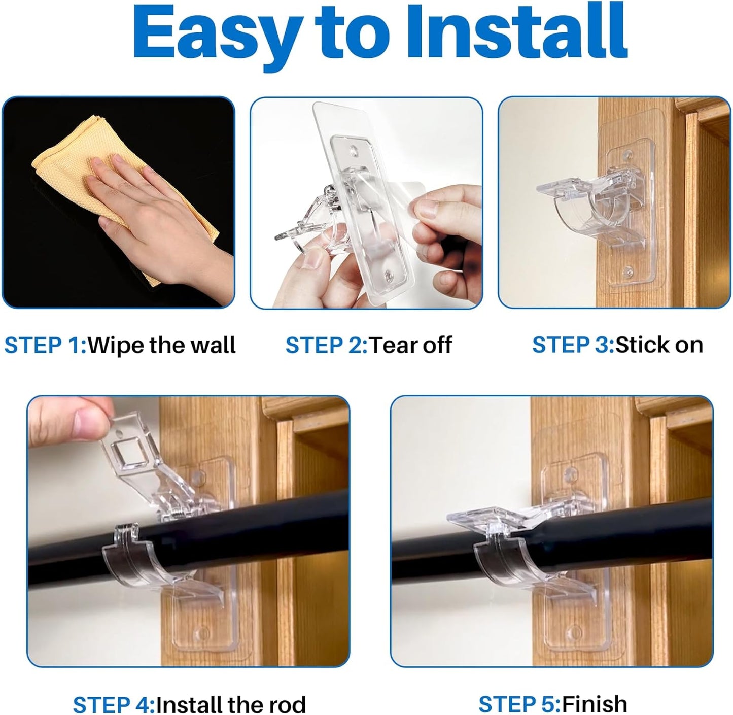 Antimbee 6-Pack No Drill Needed Curtain Rod Holders, Self Adhesive Rod Brackets for Smooth Walls, Multipurpose Nail-Free Stick on Curtain Rod Hooks, Screw Mount Curtain Hangers for Textured Surfaces