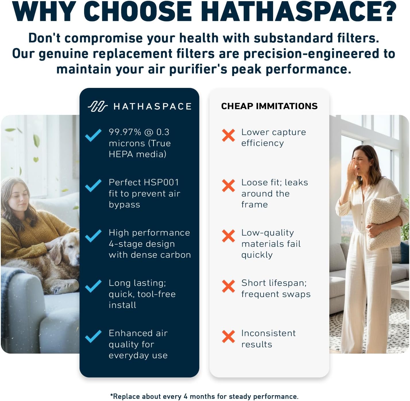 HATHASPACE HSP001 True HEPA Filter Replacement, 4-Stage Air Purifier F