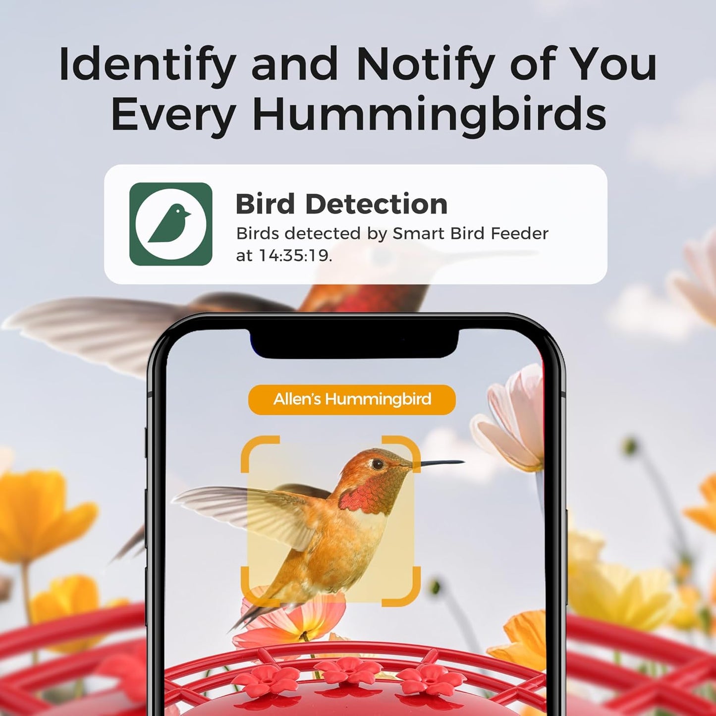TT Nature Hummingbird Feeder with Camera Solar Powered, AI Identify Cloud Storage Instant Notification, CCPA Data Protection, Outdoor Hanging, Christmas Limited Edition