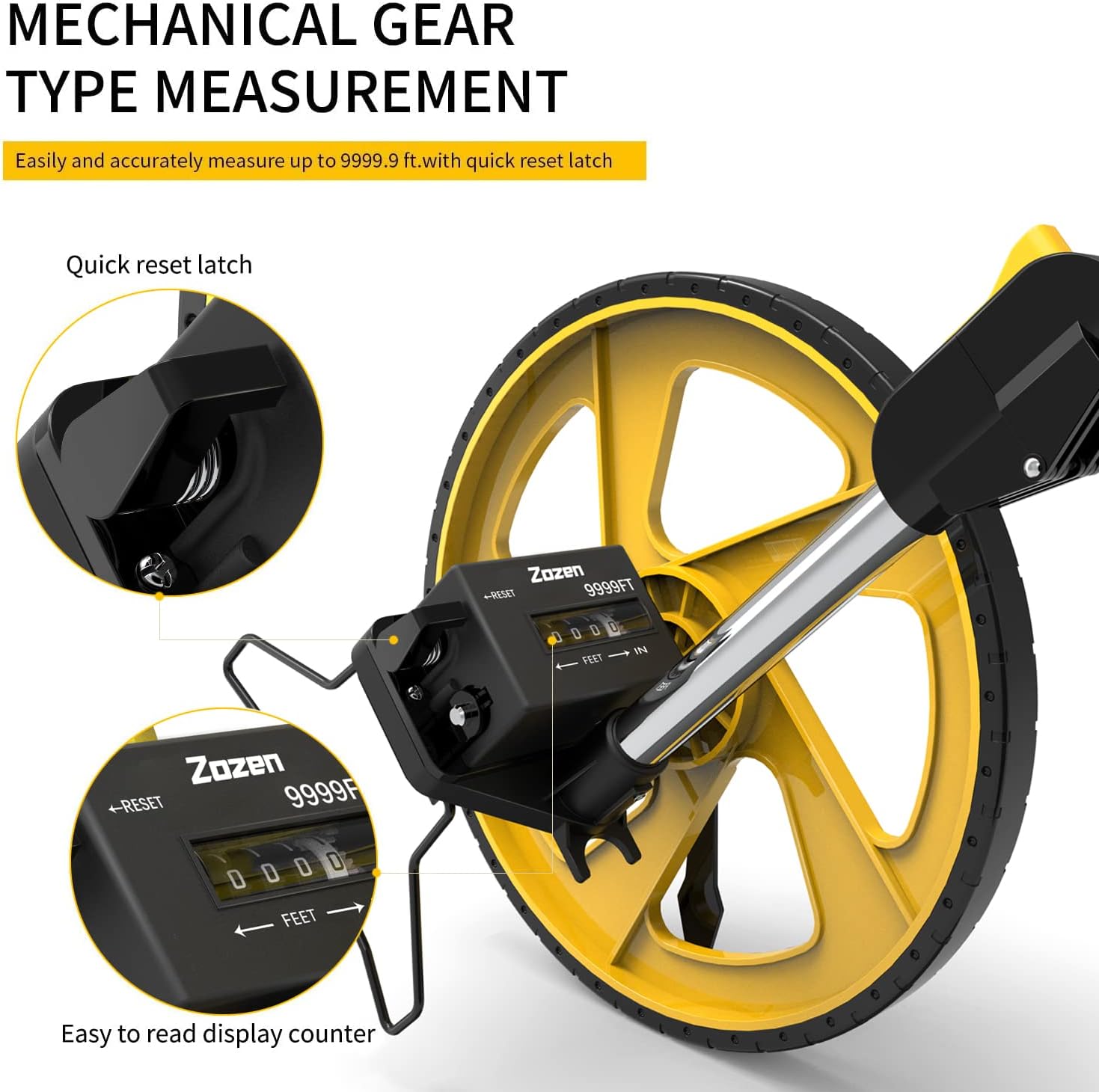 Zozen Measuring Wheel in Feet and Inches, Mechanical/Double Collapsibl