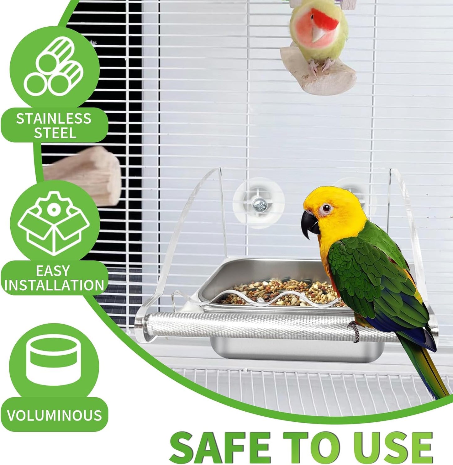 Bird Feeder for Cage,No Mess Bird Feeders, with Anti-Slip Stand, Stainless Steel Bird Bowls Parakeet Feeder for Parakeet, Psittacus Erithacus, Lovebirds,Budgies