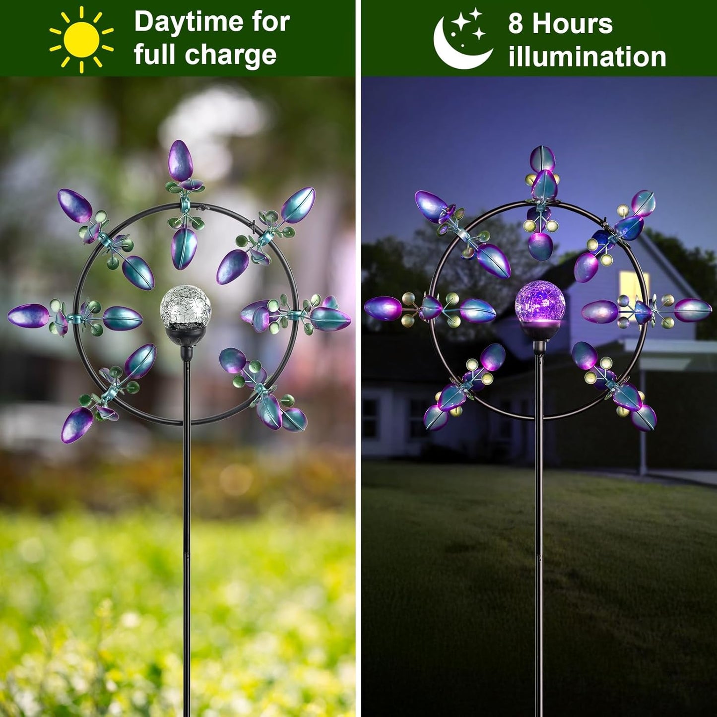 Large Peacock Solar Wind Spinner Outdoor - Metal Kinetic Sculptures wi