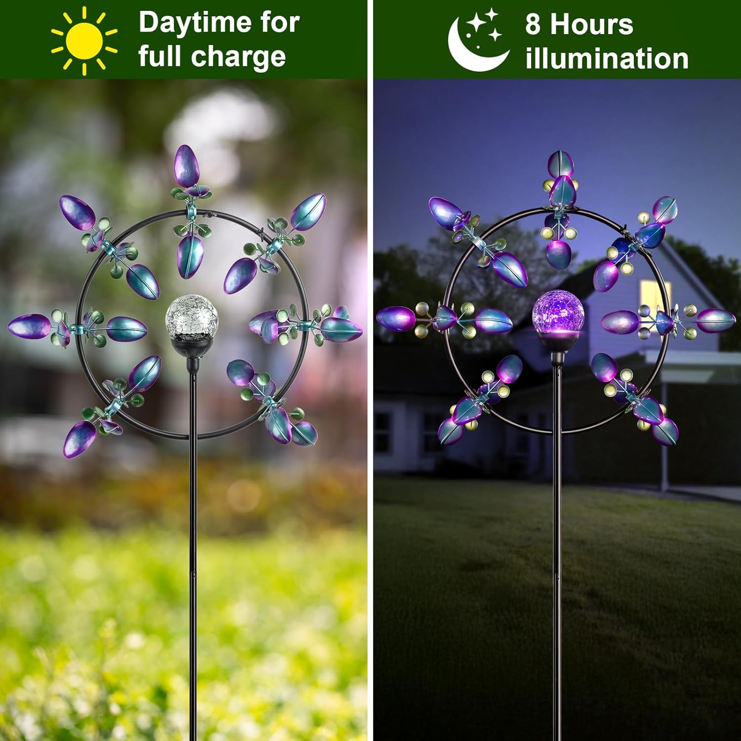 Large Peacock Solar Wind Spinner Outdoor - Metal Kinetic Sculptures wi