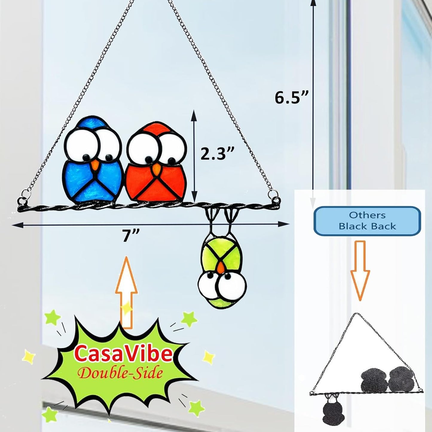 Multicolor Owls on a Wire High Suncatcher Panel, Bird Suncatcher for Windows Panels Hangings Hummingbird Glass Decoration for Wall Home Garden Decor Bird Owl Gift for Owl Lovers
