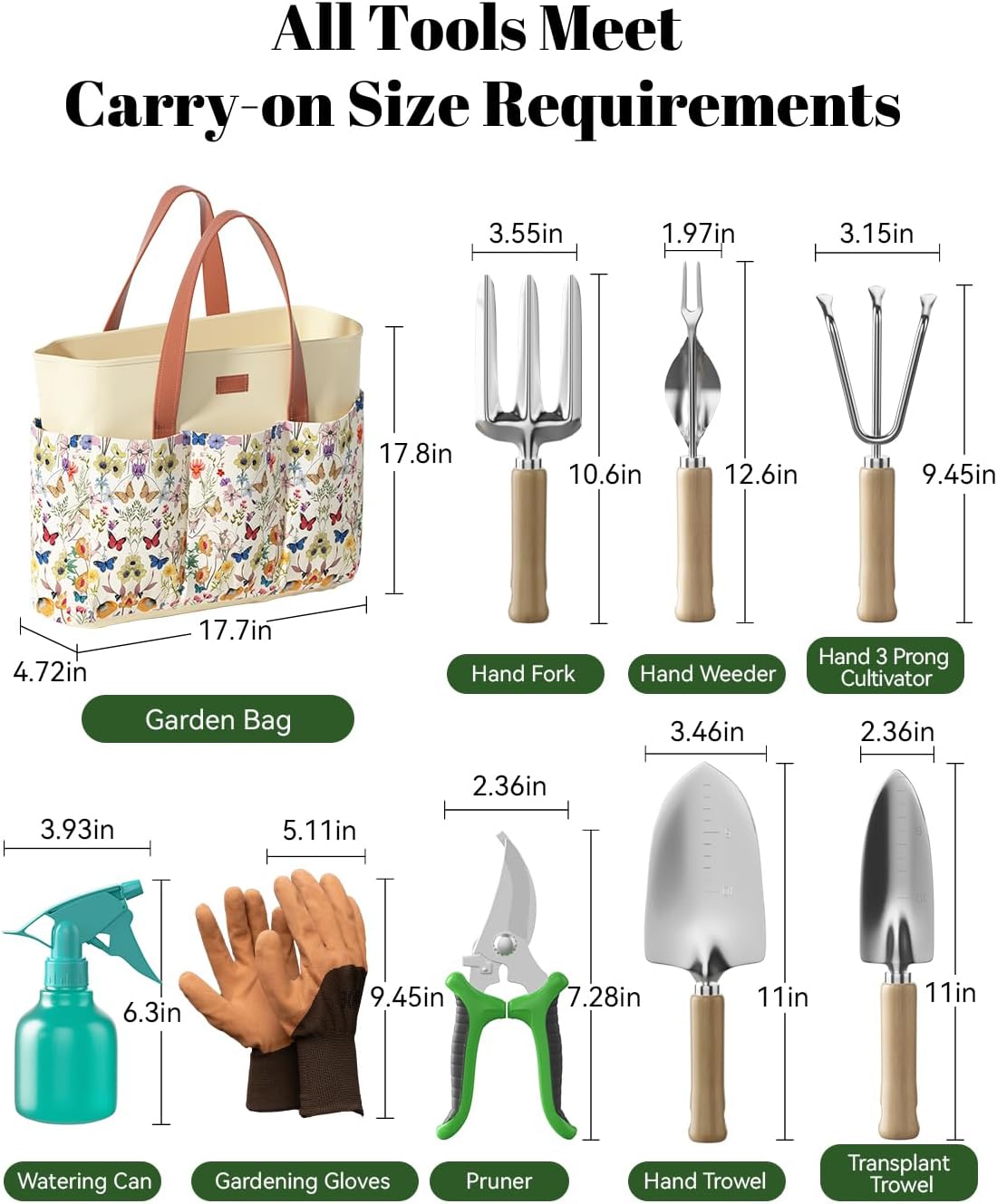 VerdantVibes 9-Piece Garden Tool Set - Heavy Duty Gardening Hand Tools