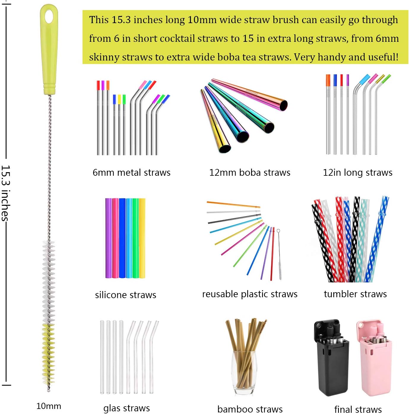 ALINK 8-Pack Bottle Cleaning Brush Set - Long Bottle Cleaner for Washing Beer/Wine Narrow Neck Bottles, Hummingbird Feeder, Sport Well, Plus Kettle Cleaner, Straw Brush