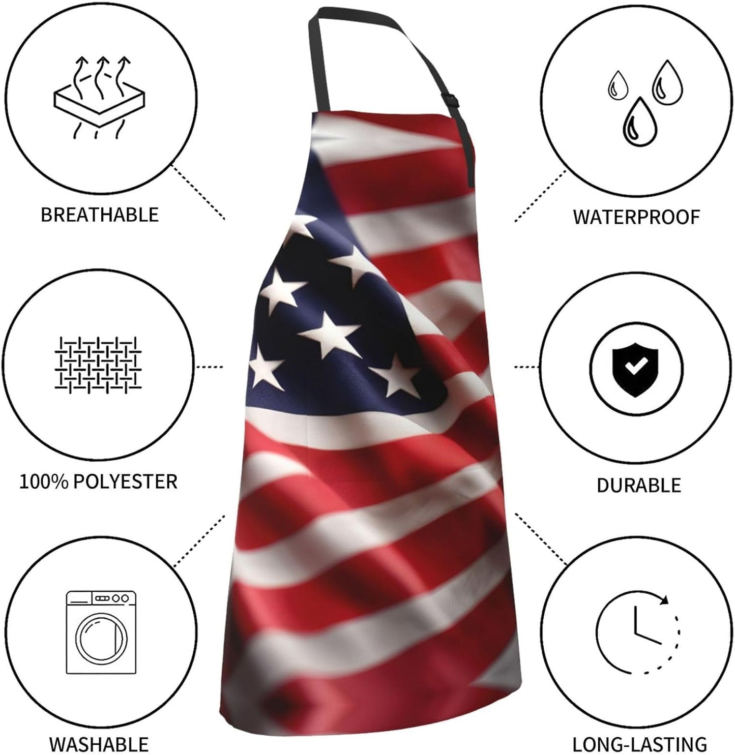 American Flag Print Laundry apron 28x33 In Waterproof Kitchen Apron with Pockets for Cooking Baking