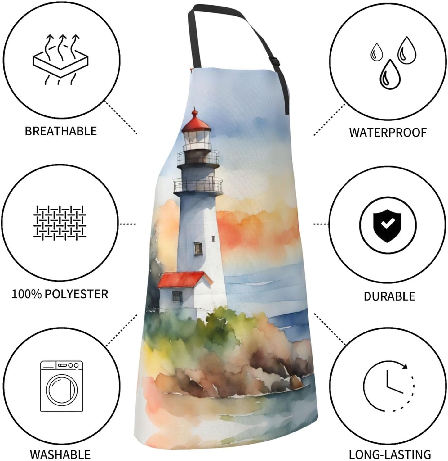 Lighthouse print Waterproof apron with pocket adjustable cooking apron for adult kitchen bibs to bake