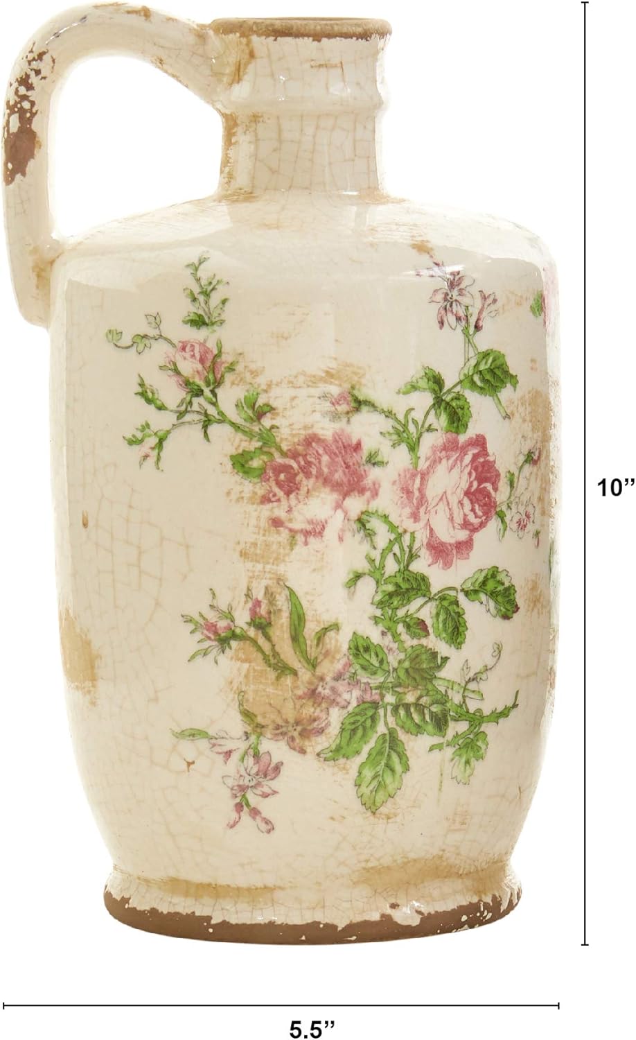 Nearly Natural 10in. Tuscan Ceramic Floral Print Pitcher