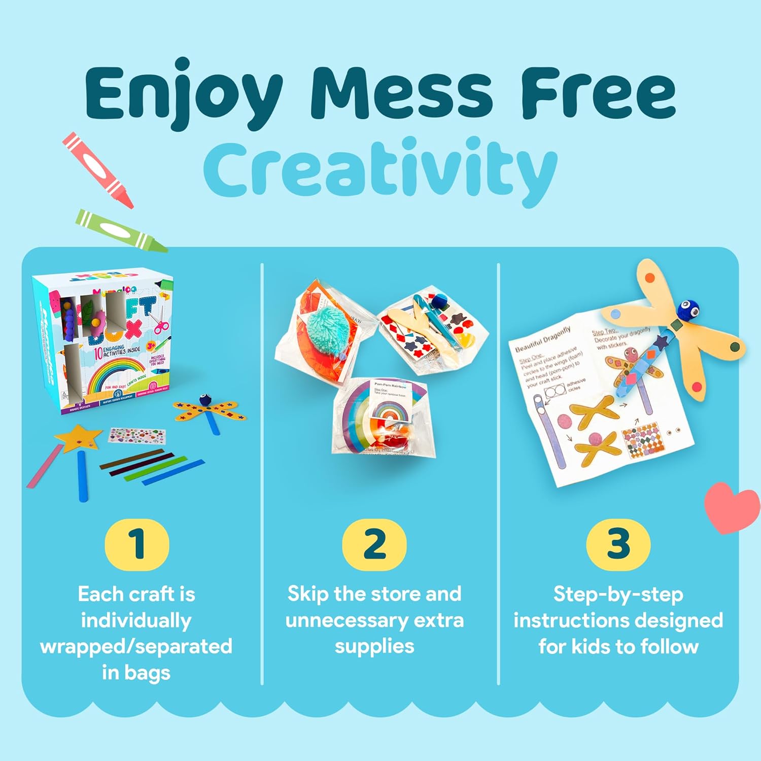 Craft Box for Kids - 10 Creative Arts and Crafts for Kids Ages 4-8, Fu