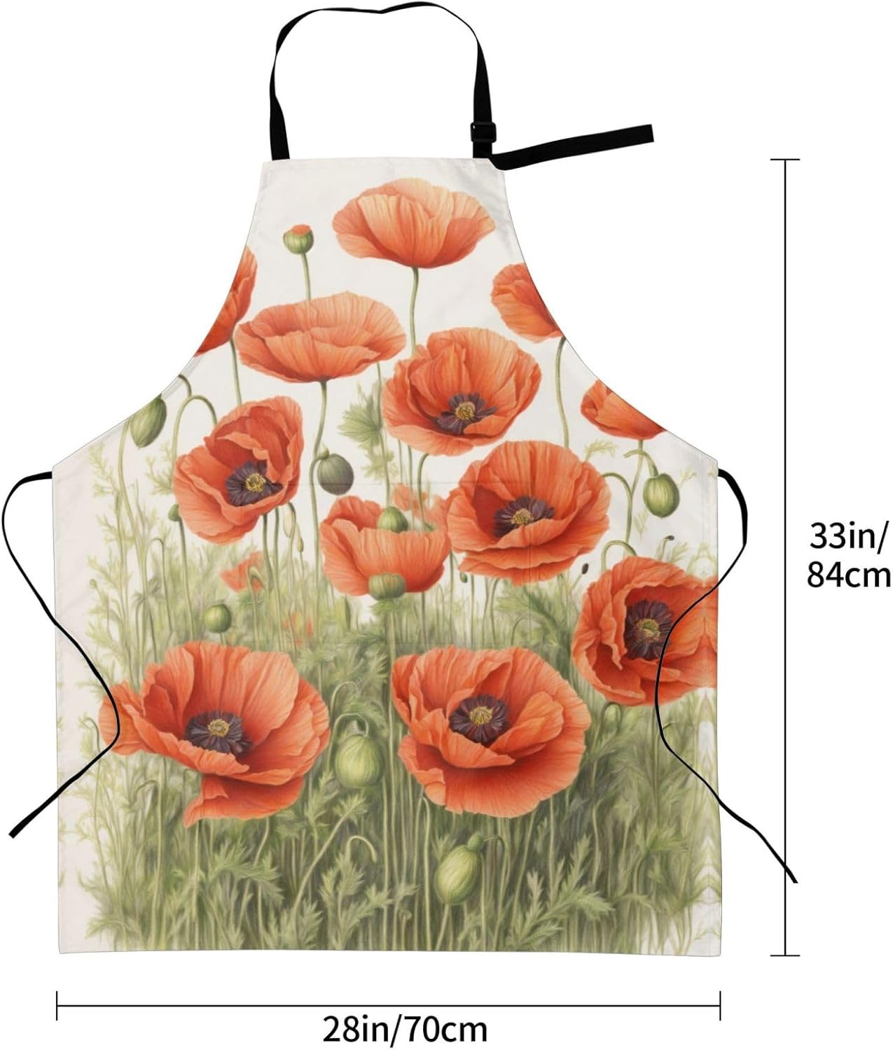 poppy flowers Print Laundry apron 28x33 In Waterproof Kitchen Apron with Pockets for Cooking Baking