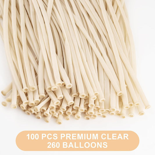 Clear 260 Balloons 100 PCS - Premium Long Skinny Latex Balloons for Animal Twisting, Beginners, Weddings & Birthdays Party Decorations