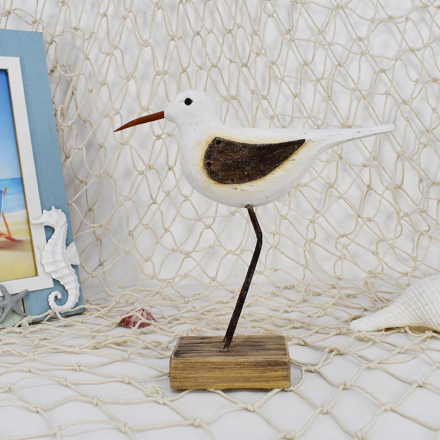 Aecipl Wood Bird Statue Standing Seagull Nautical Decor Coastal Birds 