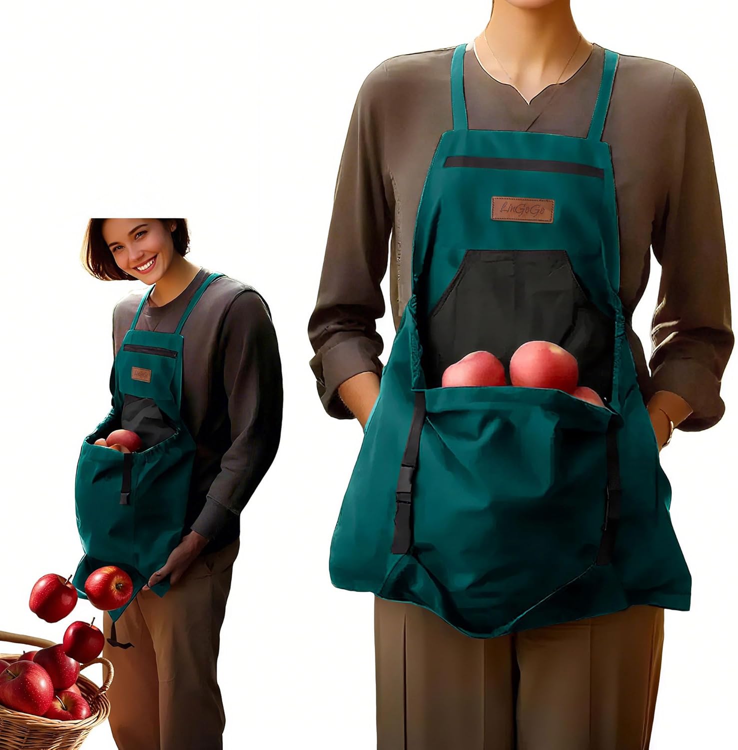 Gardening Apron with Harvesting Pouch for Women/Men, Adjustable Cross 