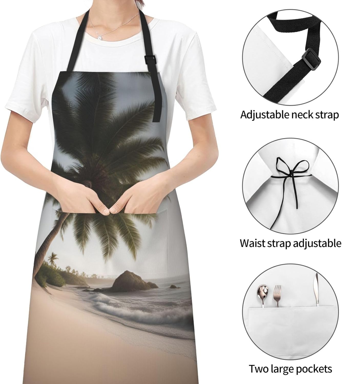 Sand Beach Palm Tree print Waterproof chef's apron with pocket apron f