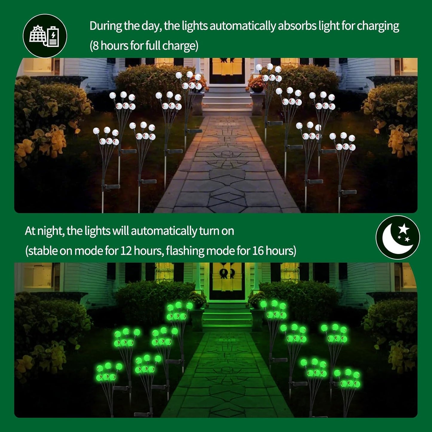 Solar Halloween Lights，2 Pack Outdoor Halloween Decorations Lights, 12LED Green Eyeball Swaying Lamps for Garden Decor, Yard, Lawn, Party Decorations