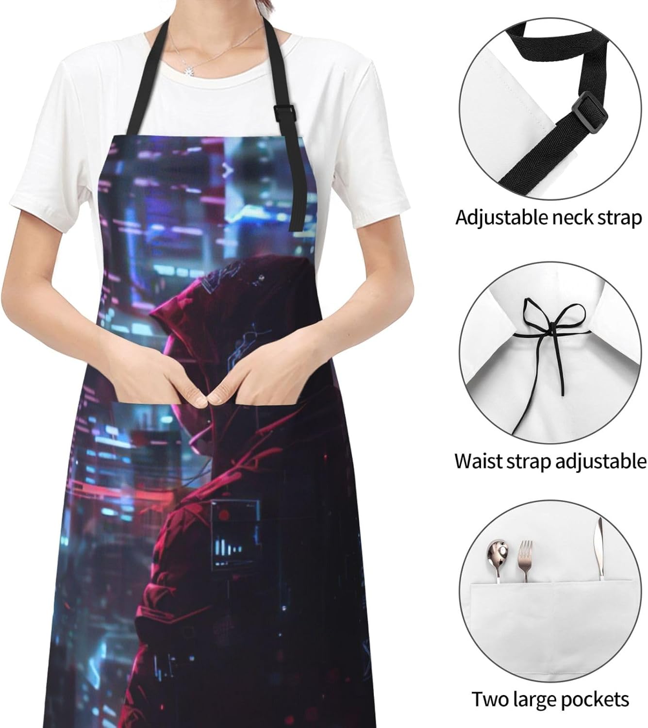 Hacker Era print Waterproof chef's apron with pocket apron for kitchen