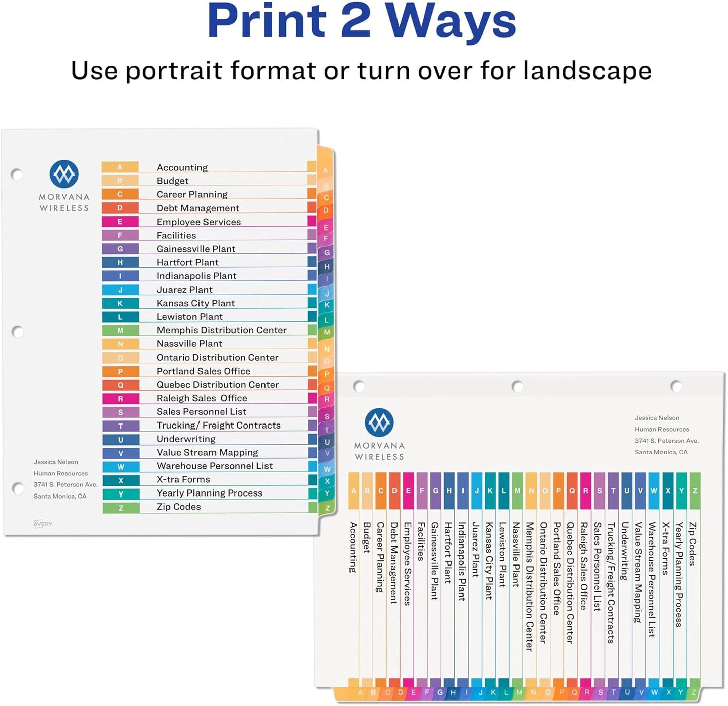 Avery A-Z Dividers for 3 Ring Binders, 26 Tabs per Set, Customizable Table of Contents, Multicolor Tabs, Great for Organizing Reports, Projects, and More (11125)