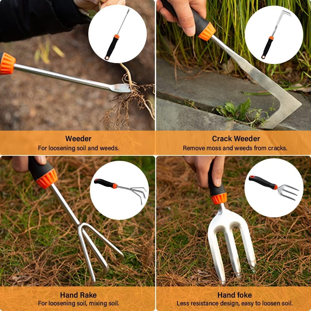 Garden Tool Set,10 PCS Stainless Steel Heavy Duty Gardening Tool Set w