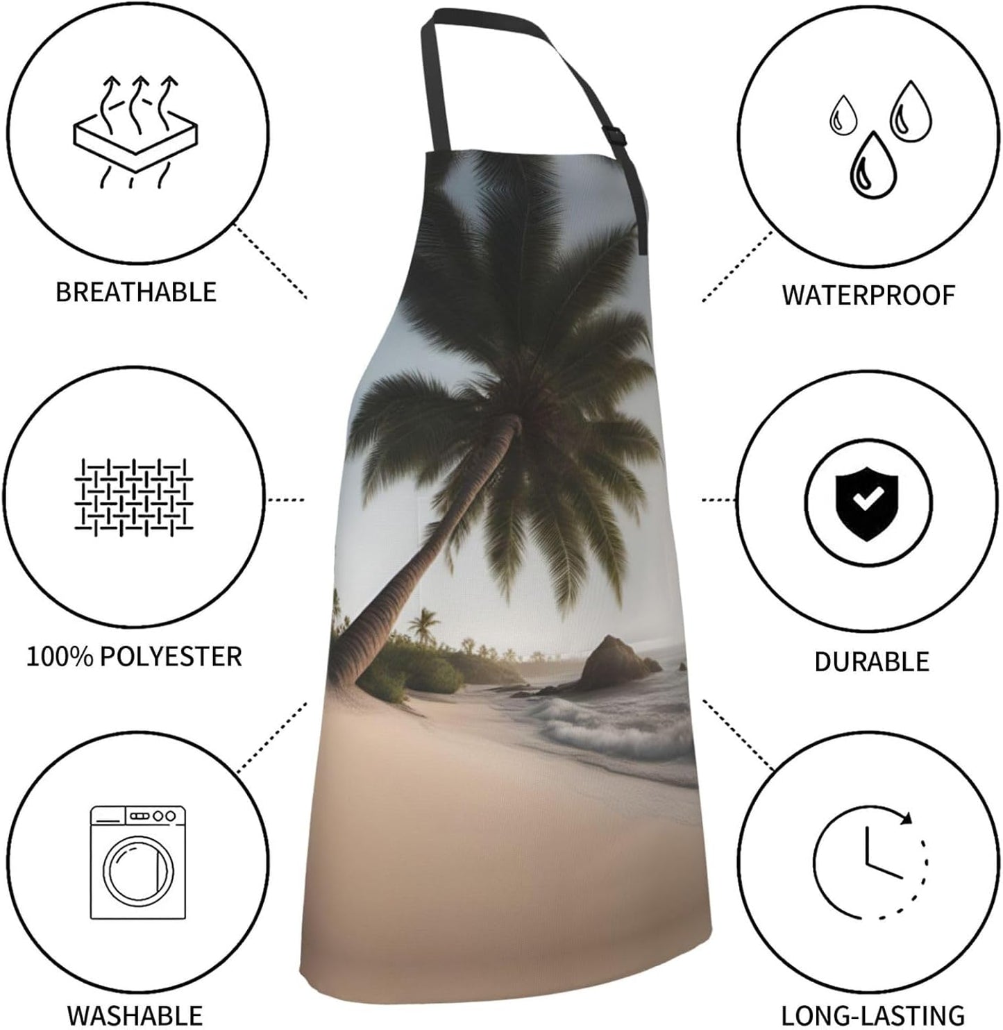 Sand Beach Palm Tree print Waterproof chef's apron with pocket apron f