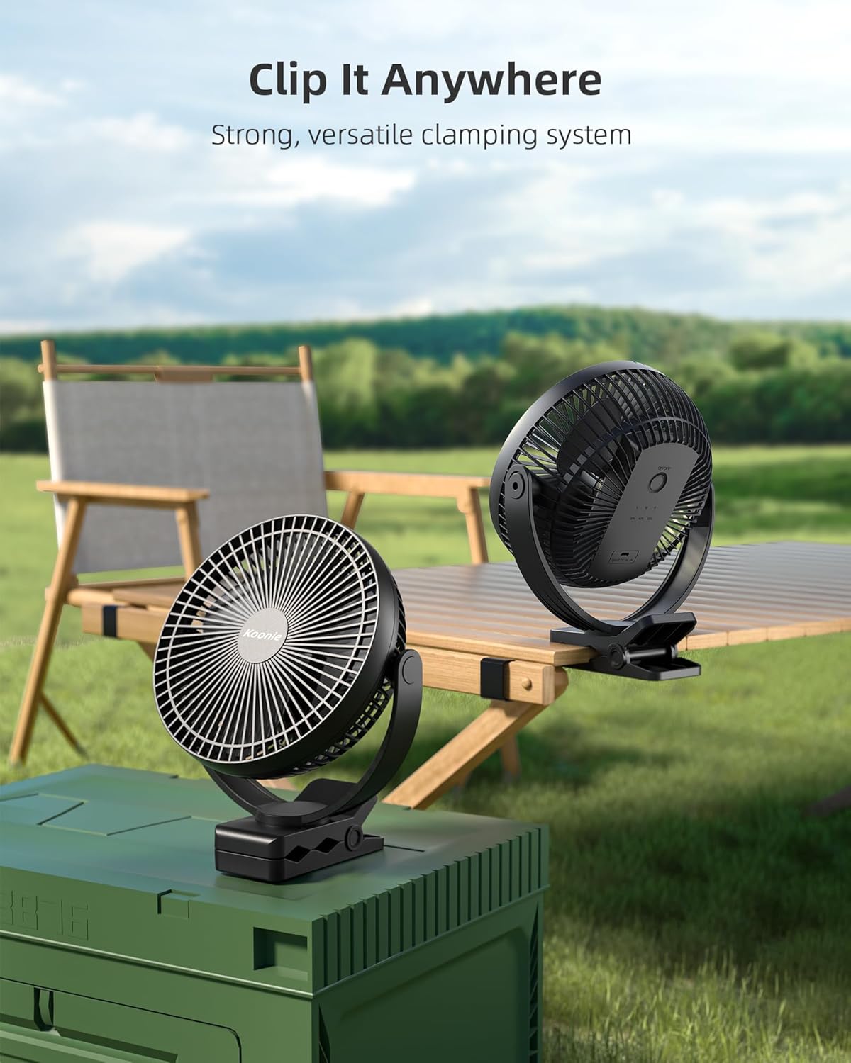 Koonie 10000mAh Clip on Fan Rechargeable, 8-Inch Battery Operated Desk