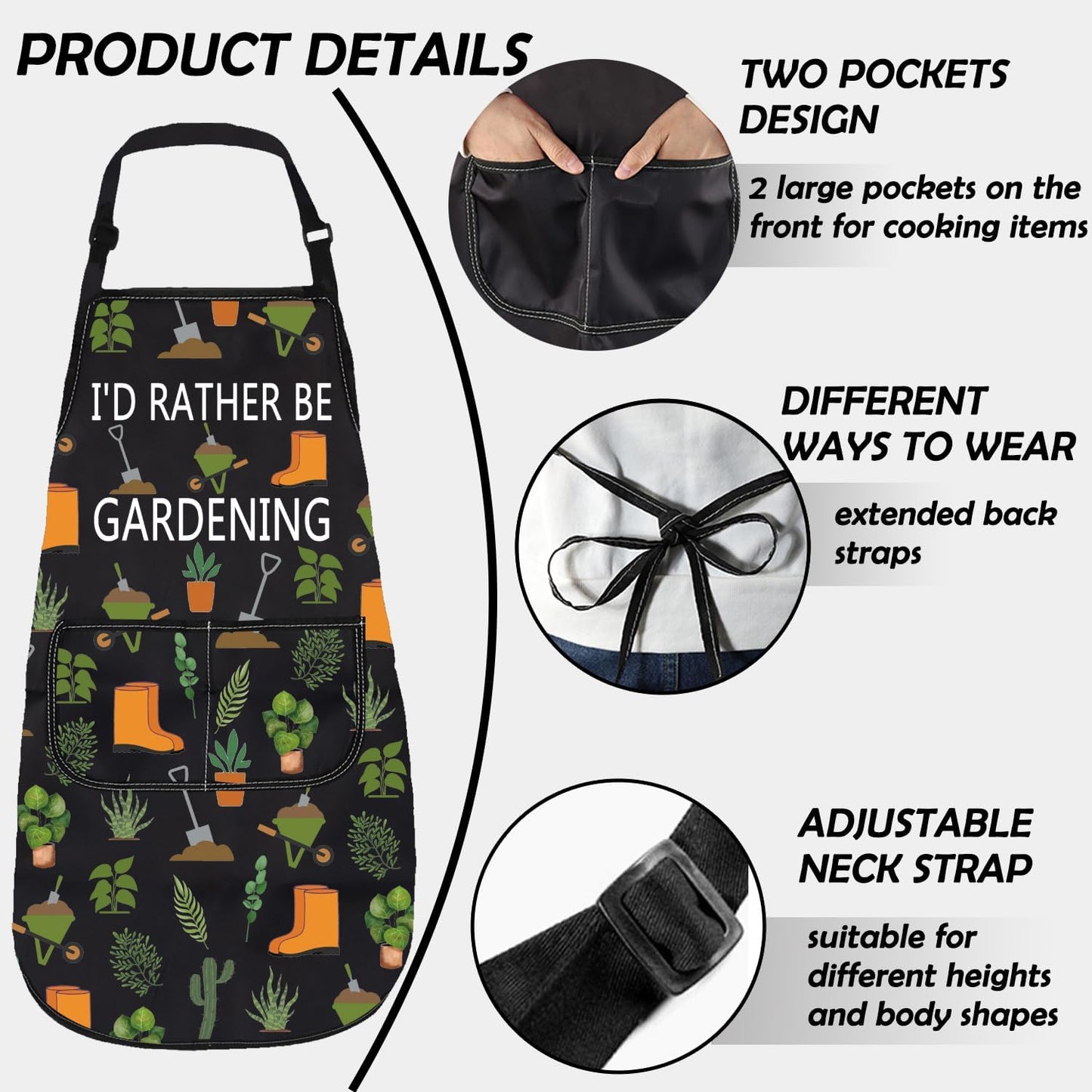 Gzrlyf Garden Apron Gardening Gift Plant Lover Gifts For Mom Grandma Gardener Aprons With Pocket I'd Rather Be Gardening