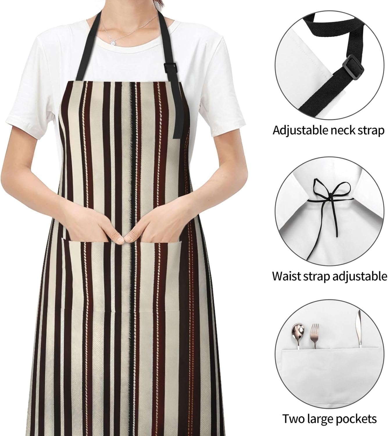YANYU Brown Stripe Print 28x33 In Kitchen Apron Stylish Chef Apron with Pockets for Cooking Baking Painting