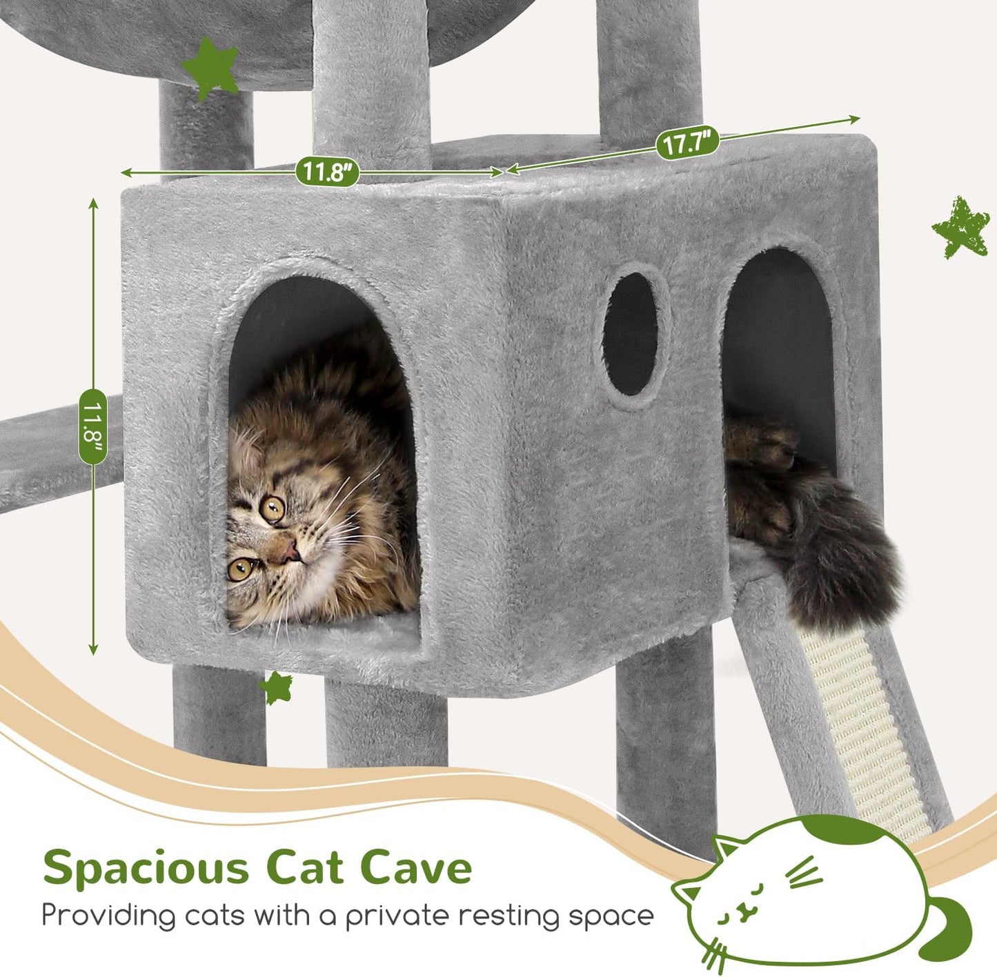 Globlazer Heavy Duty Cat Tree, 70 inch Sturdy Cat Tree for Indoor Cats