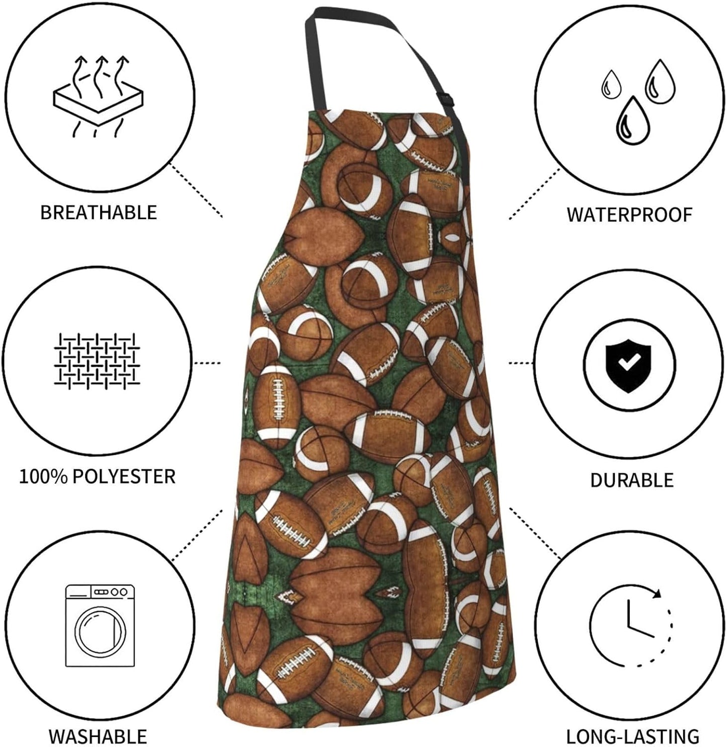 Football Green print Waterproof apron with pocket adjustable cooking apron for adult kitchen bibs to bake