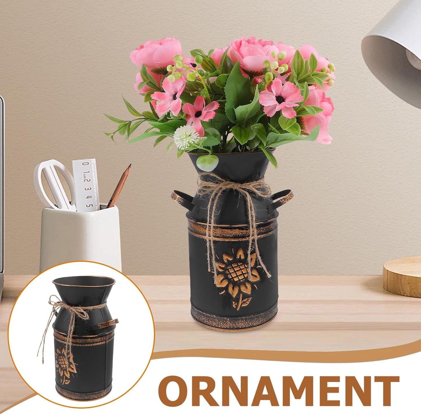 Milisten Vintage Metal Flower Bucket Vase Floral Art Planter for Balco