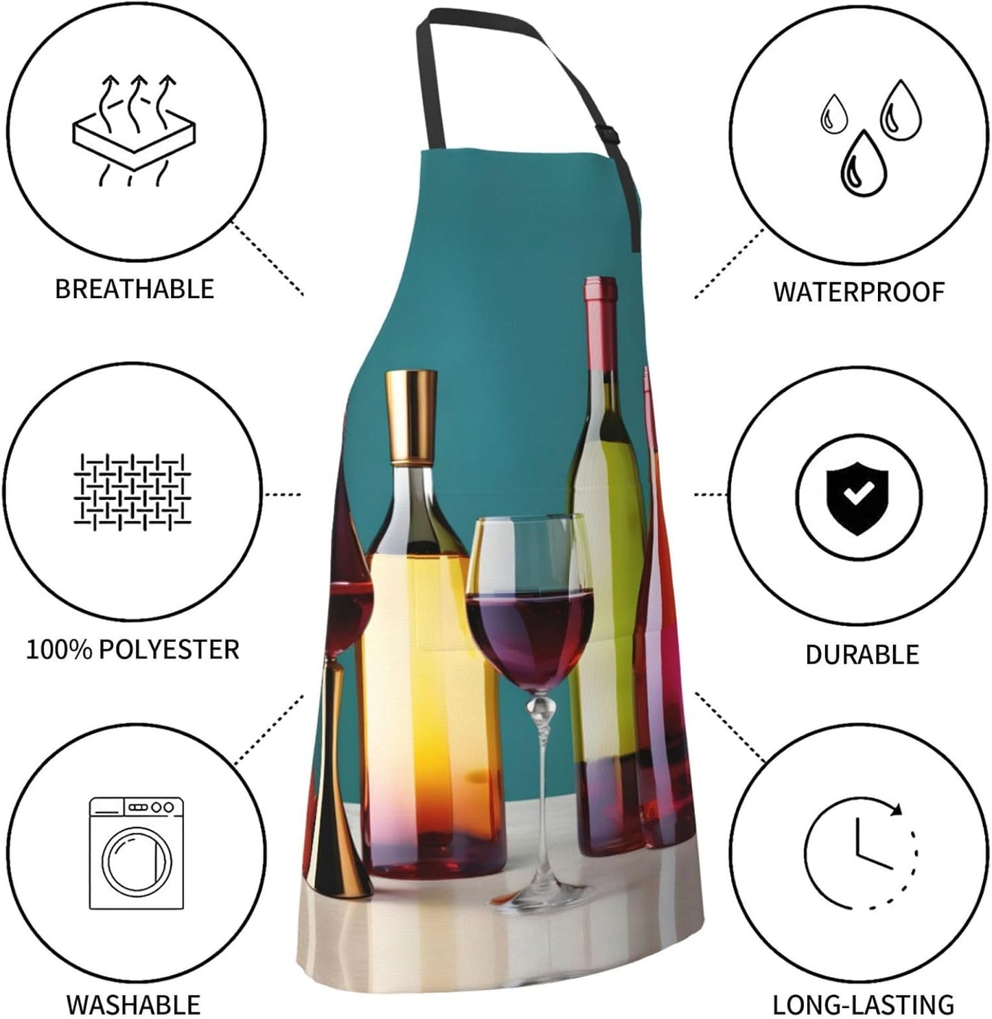 Cocktail Glasses and Wine Bottless Print Laundry apron 28x33 In Waterproof Kitchen Apron with Pockets for Cooking Baking