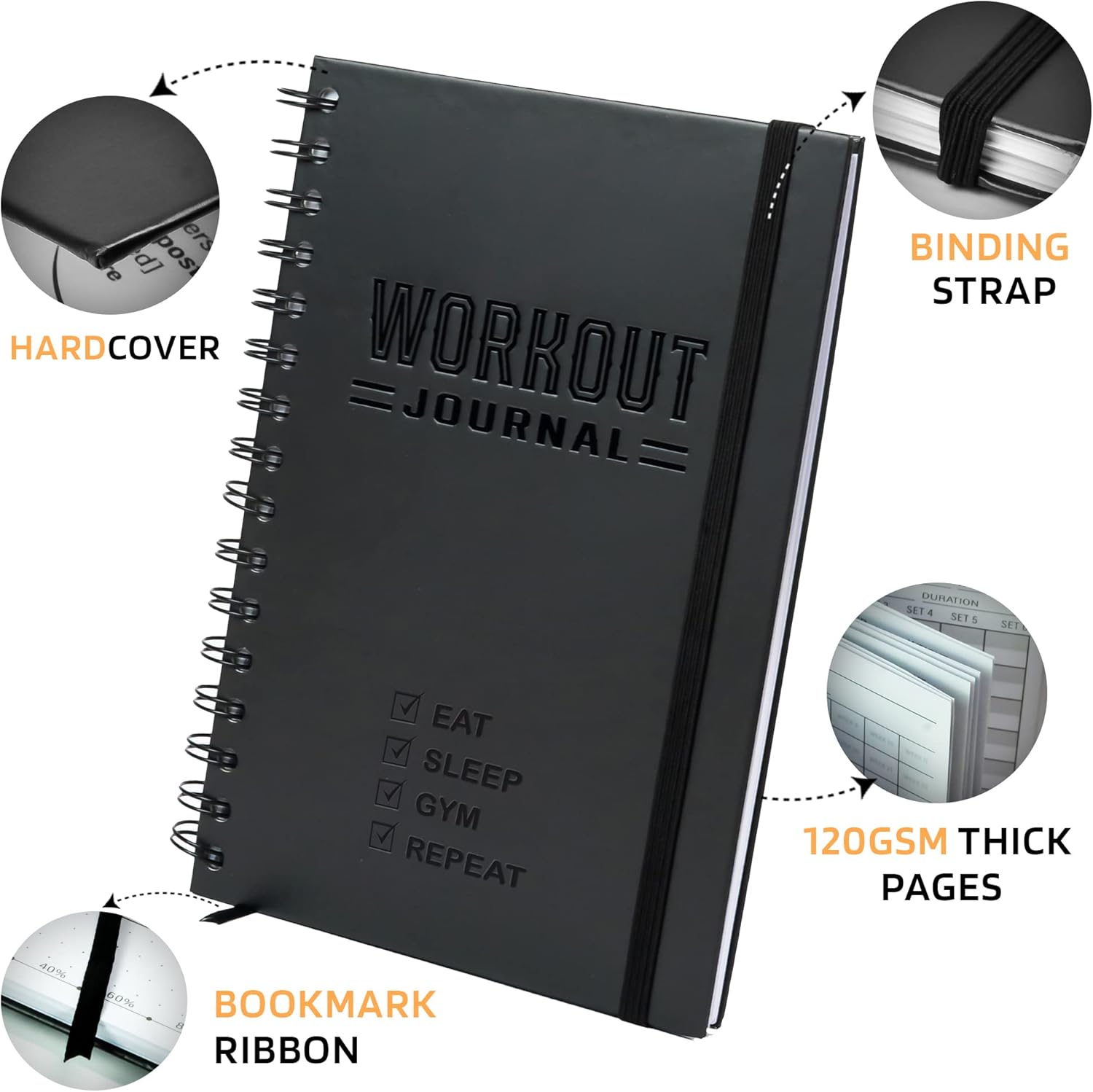 Nextnoid Hardcover Fitness Journal Workout Planner for Men & Women - A