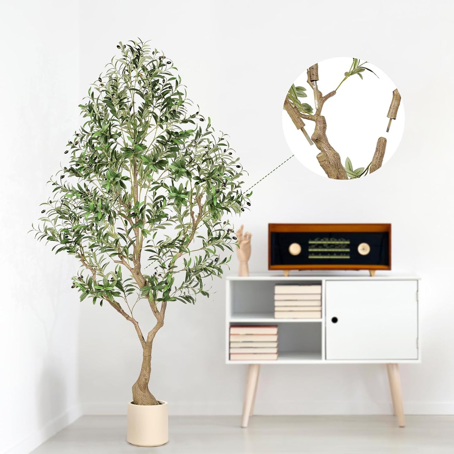 Olive Trees Artificial Indoor 7ft - Large Faux Olive Tree with Planter, Tall Fake Olive Tree with Lifelike Branches & Fruits, Artificial Plant in Pot for Home Office Living Room Decor