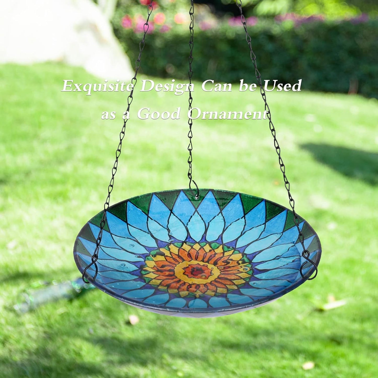 MUMTOP Hanging Bird Bath - Bird Baths for Outdoors, 12 Inch Glass Bird