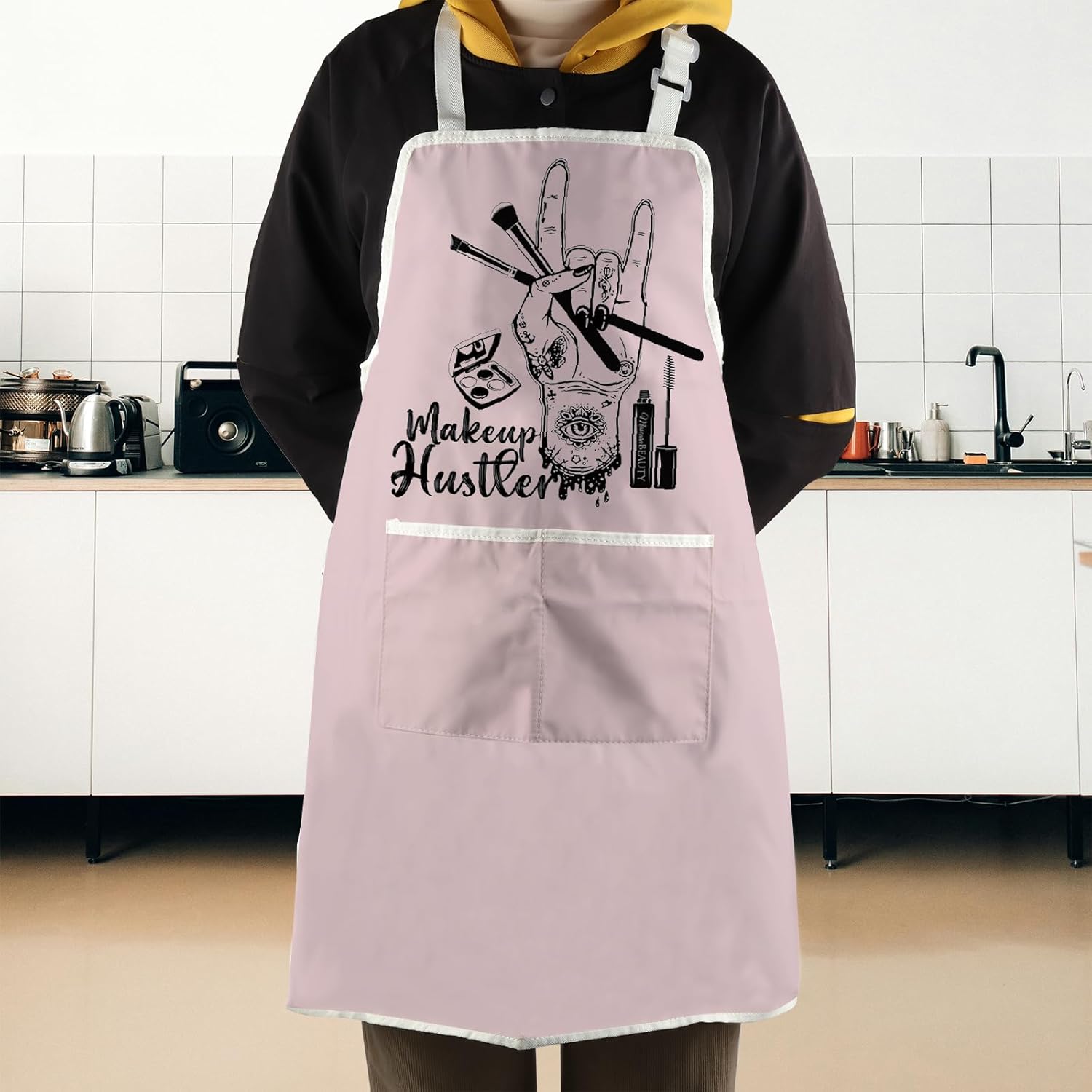 WCGXKO Makeup Hustle Kitchen Apron Esthetician Gift Funny Beautician G