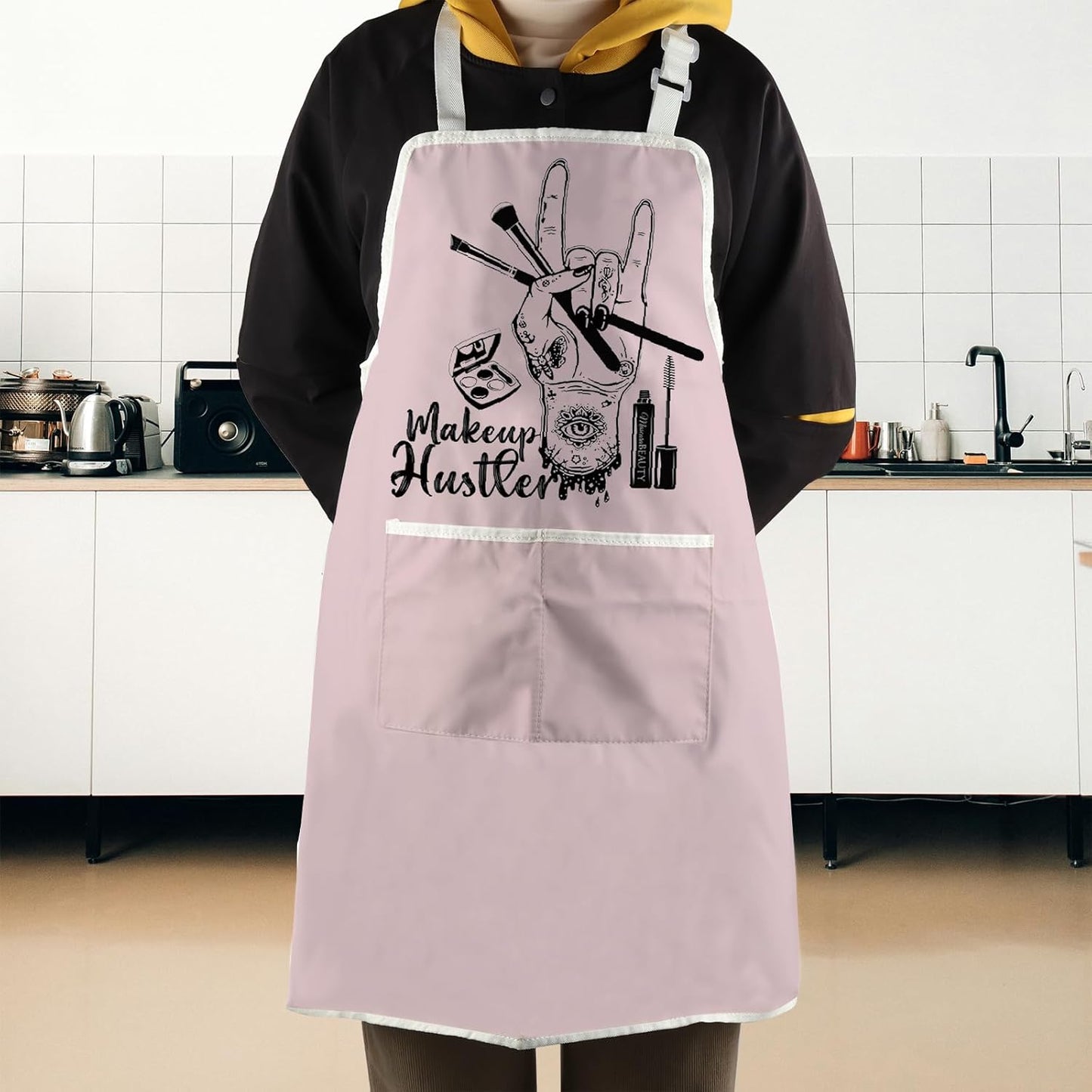 WCGXKO Makeup Hustle Kitchen Apron Esthetician Gift Funny Beautician Gift Beauty Salon Merch