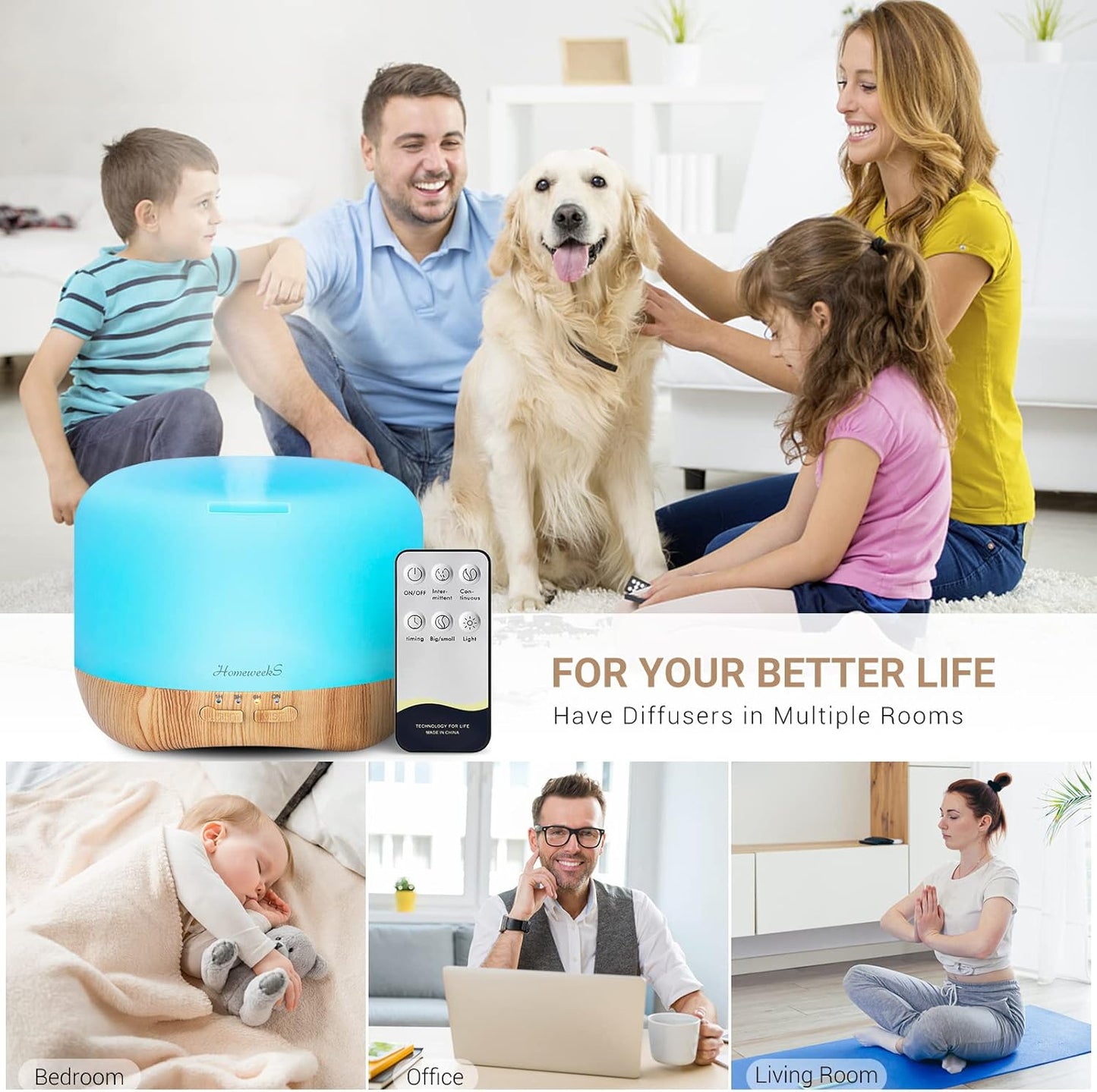 Homeweeks 300ml Essential Oil Diffuser, Quiet Aromatherapy Mist Diffus